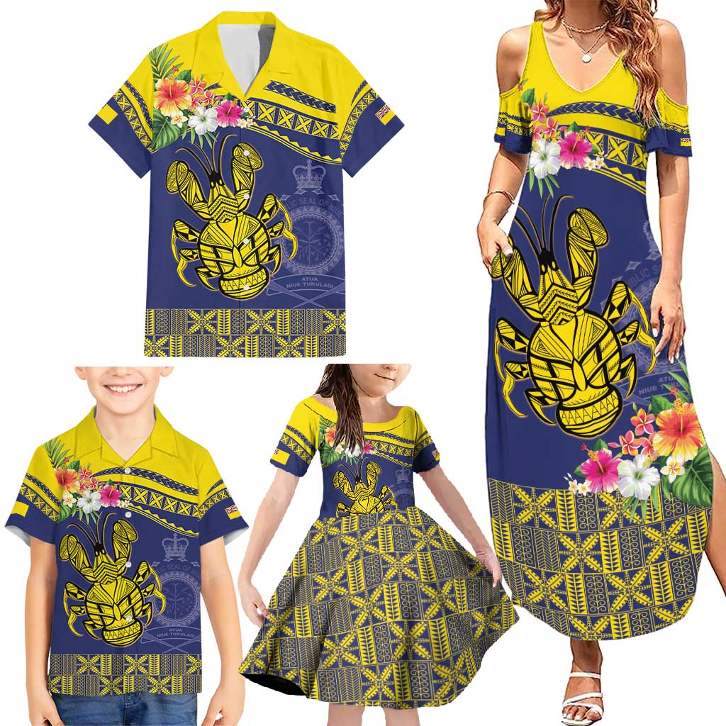 Niue Coconut Crab Family Matching Summer Maxi Dress and Hawaiian Shirt Rock of Polynesia