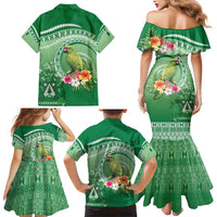 Norfolk Parakeet Tropical Family Matching Mermaid Dress and Hawaiian Shirt Norfolk Island Tribal Pattern