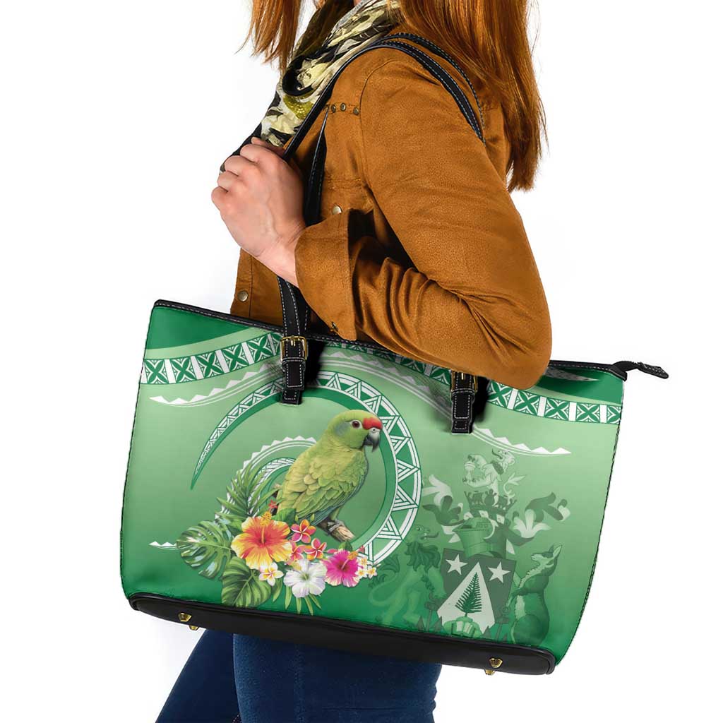 Norfolk Parakeet Tropical Leather Tote Bag Norfolk Island Tribal Pattern