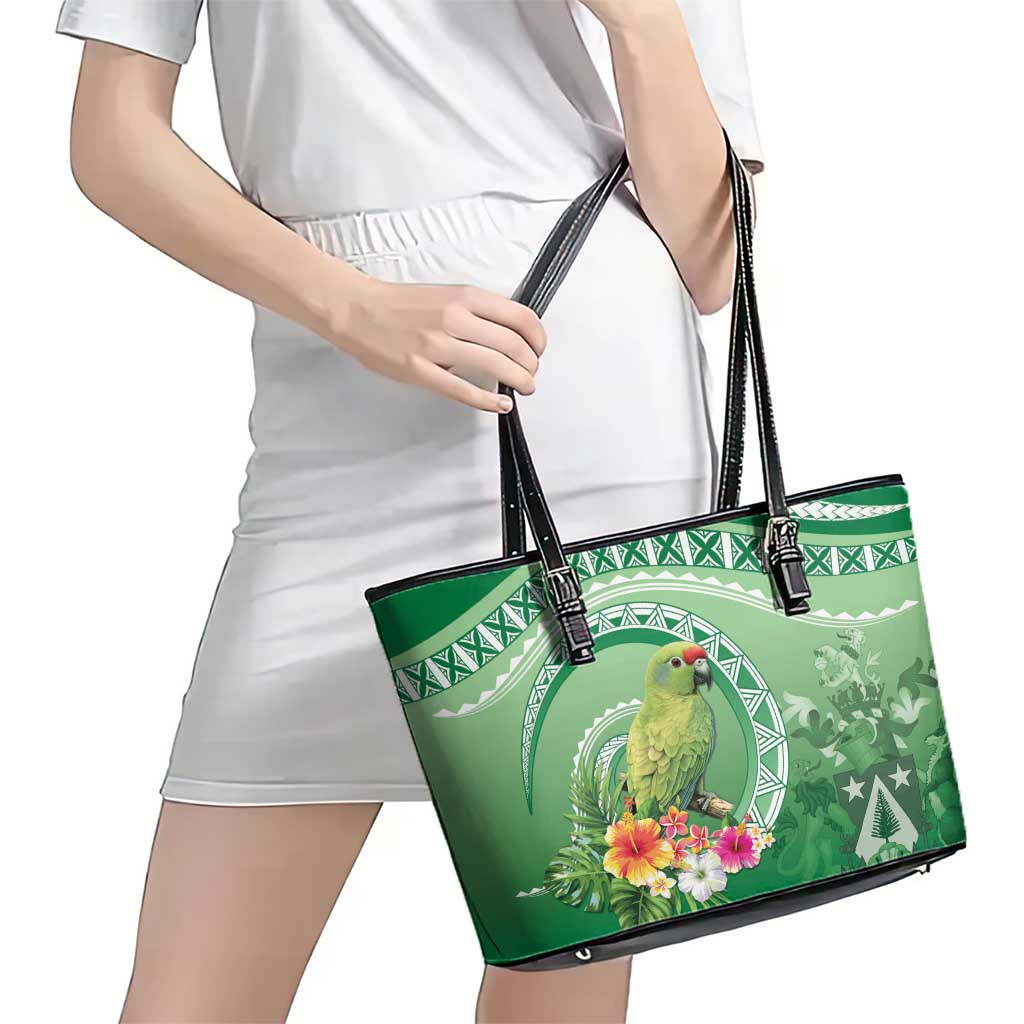 Norfolk Parakeet Tropical Leather Tote Bag Norfolk Island Tribal Pattern