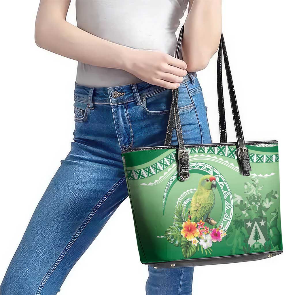 Norfolk Parakeet Tropical Leather Tote Bag Norfolk Island Tribal Pattern