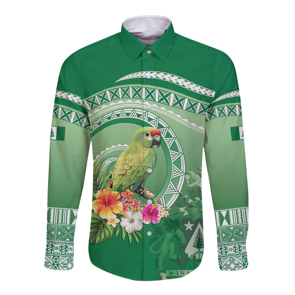 Norfolk Parakeet Tropical Long Sleeve Button Shirt Norfolk Island Tribal Pattern