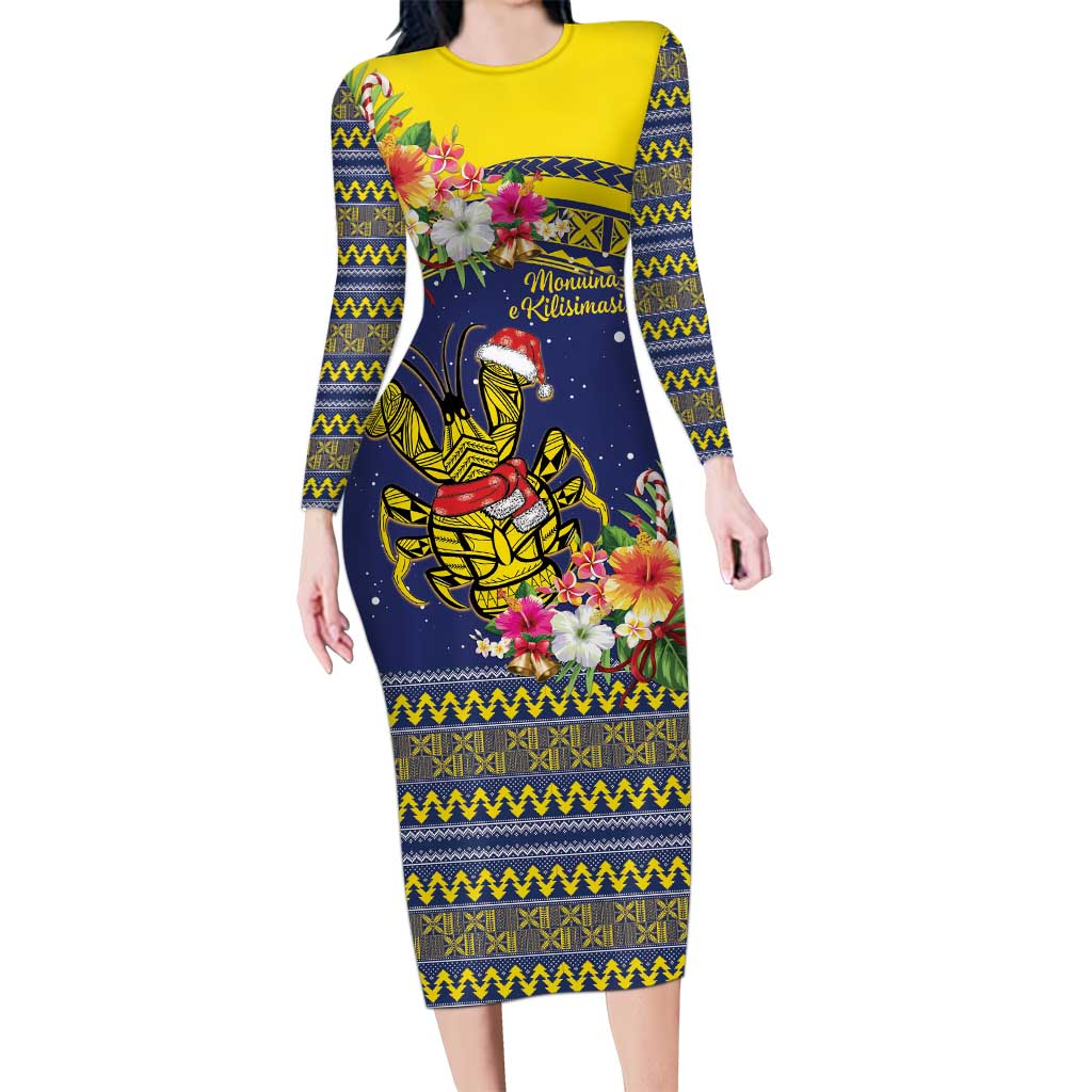 Monuina e Kilisimasi Niue Christmas Long Sleeve Bodycon Dress Niuean Tribal Pattern