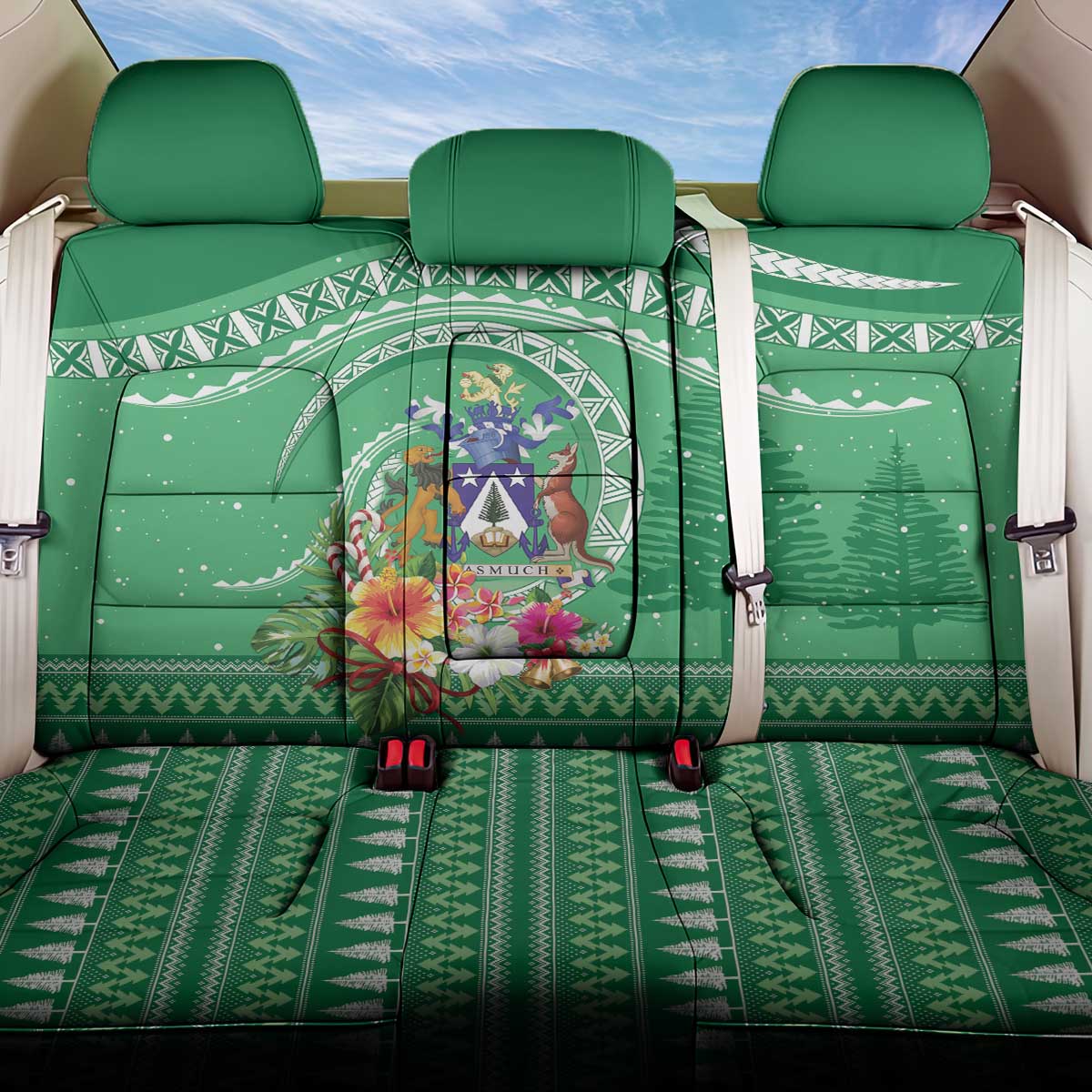 Norfolk Island Pine Tree Christmas Back Car Seat Cover Coat of Arm and Polynesian Pattern