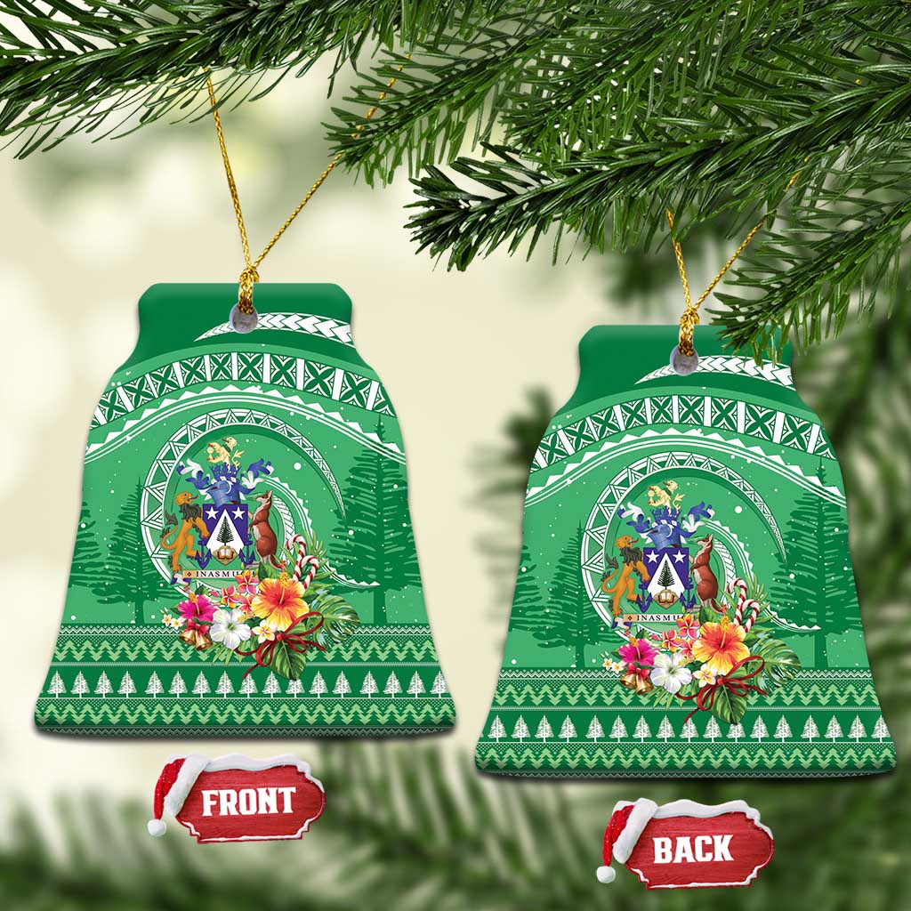 Norfolk Islands Pine Tree Christmas Ceramic Ornament Coat of Arm and Polynesian Pattern