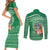 Norfolk Island Pine Tree Christmas Couples Matching Short Sleeve Bodycon Dress and Long Sleeve Button Shirt Coat of Arm and Polynesian Pattern