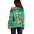 Norfolk Island Pine Tree Christmas Off Shoulder Sweater Coat of Arm and Polynesian Pattern