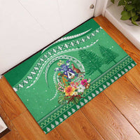 Norfolk Island Pine Tree Christmas Rubber Doormat Coat of Arm and Polynesian Pattern