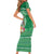 Norfolk Island Pine Tree Christmas Short Sleeve Bodycon Dress Coat of Arm and Polynesian Pattern