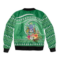 Norfolk Island Pine Tree Christmas Sleeve Zip Bomber Jacket Coat of Arm and Polynesian Pattern