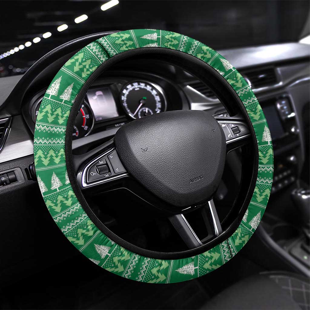 Norfolk Island Pine Tree Christmas Steering Wheel Cover Coat of Arm and Polynesian Pattern