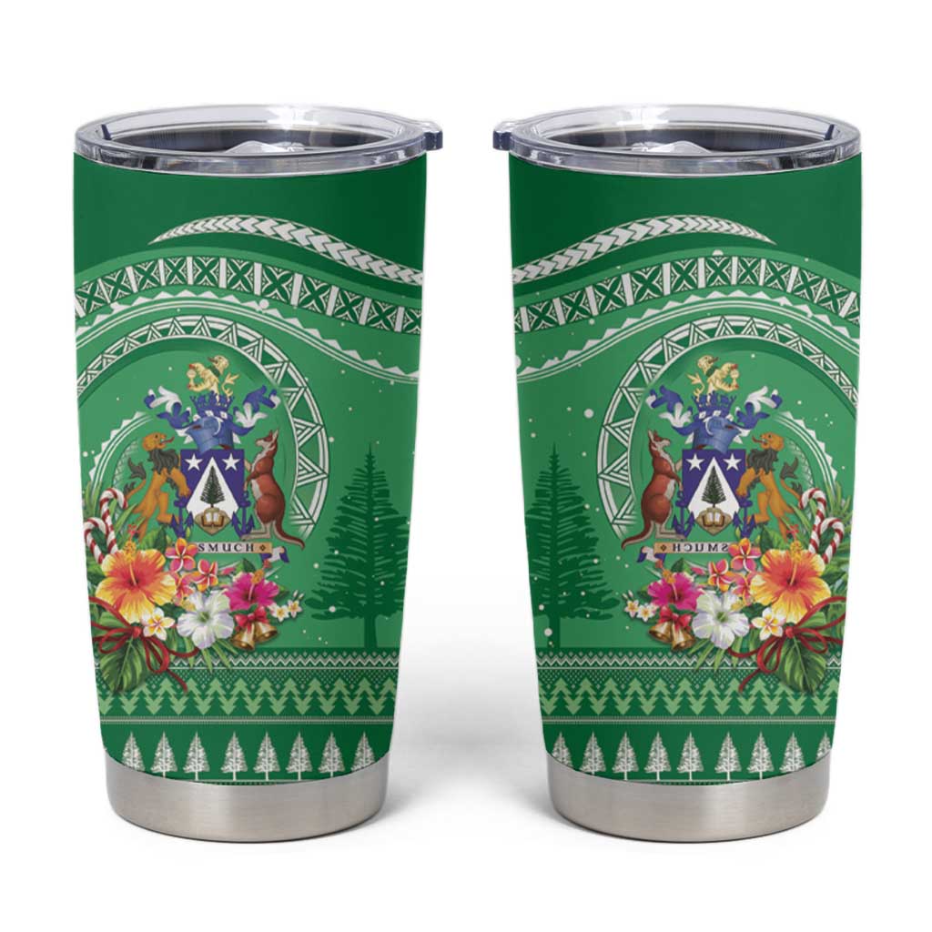 Norfolk Island Pine Tree Christmas Tumbler Cup Coat of Arm and Polynesian Pattern