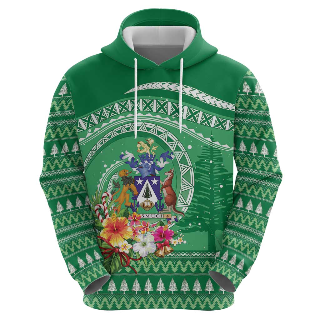 Norfolk Island Pine Tree Christmas Zip Hoodie Coat of Arm and Polynesian Pattern