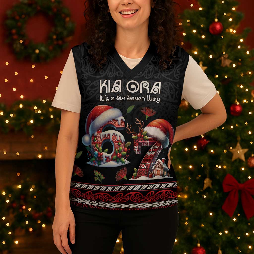 Aotearoa Six Seven Personalized Christmas Knitted V-Neck Vest New Zealand Funny Christmas - Polynesian Pride