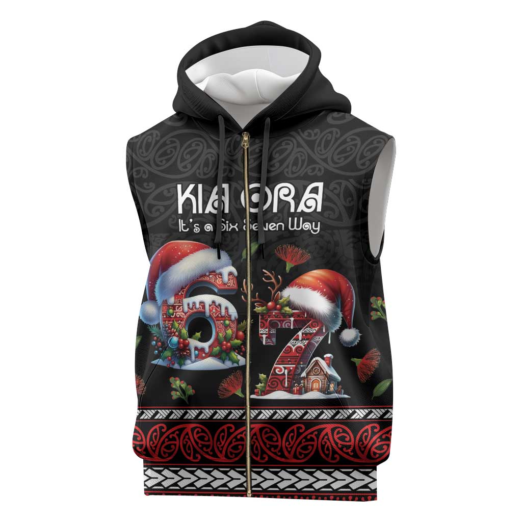Aotearoa Six Seven Personalized Sleeveless Zip Hoodie New Zealand Funny Christmas - Polynesian Pride