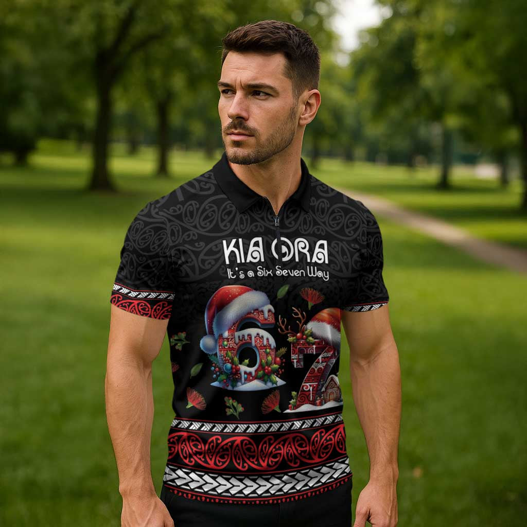 Aotearoa Six Seven Personalized Zipper Polo Shirt New Zealand Funny Christmas - Polynesian Pride