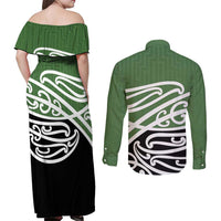 Green Fern New Zealand Kowhai Ngutukak Couples Matching Off Shoulder Maxi Dress and Long Sleeve Button Shirt LT9 - Polynesian Pride
