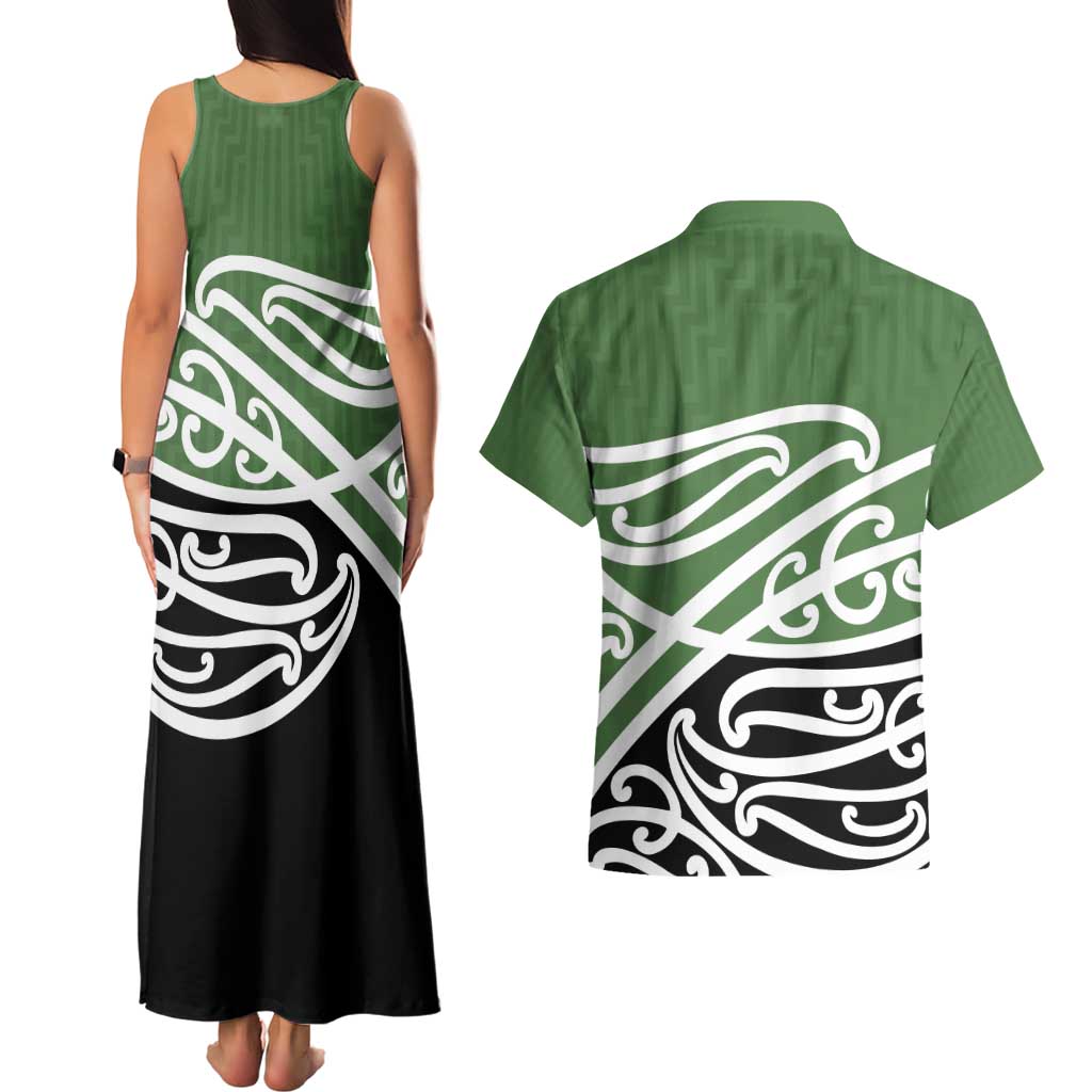 Green Fern New Zealand Kowhai Ngutukak Couples Matching Tank Maxi Dress and Hawaiian Shirt LT9 - Polynesian Pride