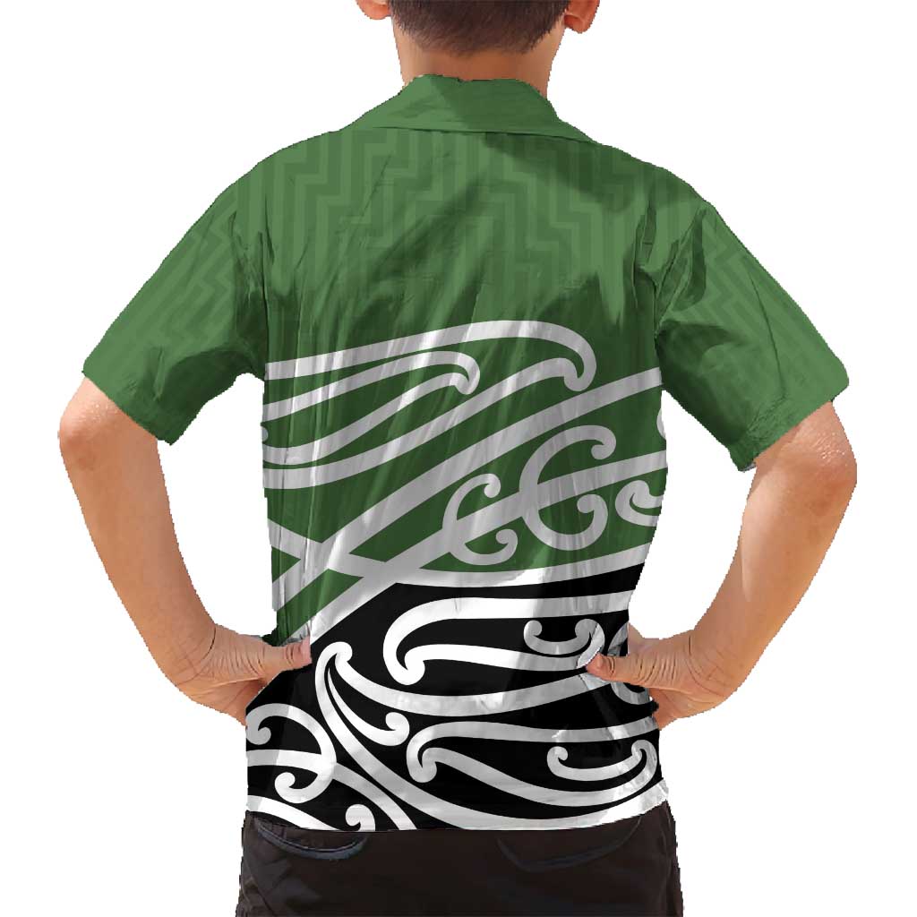 Green Fern New Zealand Kowhai Ngutukak Family Matching Off Shoulder Short Dress and Hawaiian Shirt - Polynesian Pride