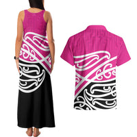 All Pink New Zealand Kowhai Ngutukak Couples Matching Tank Maxi Dress and Hawaiian Shirt - Polynesian Pride