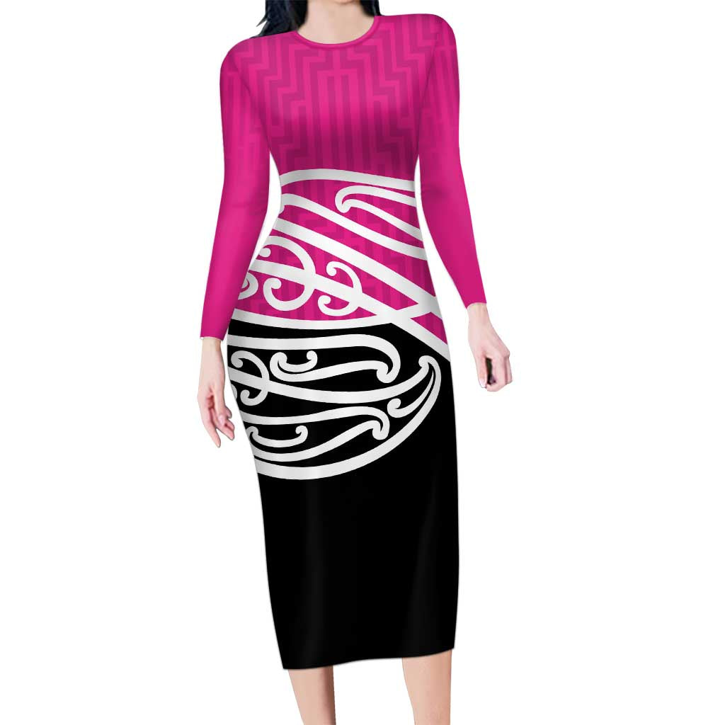All Pink New Zealand Kowhai Ngutukak Long Sleeve Bodycon Dress - Polynesian Pride