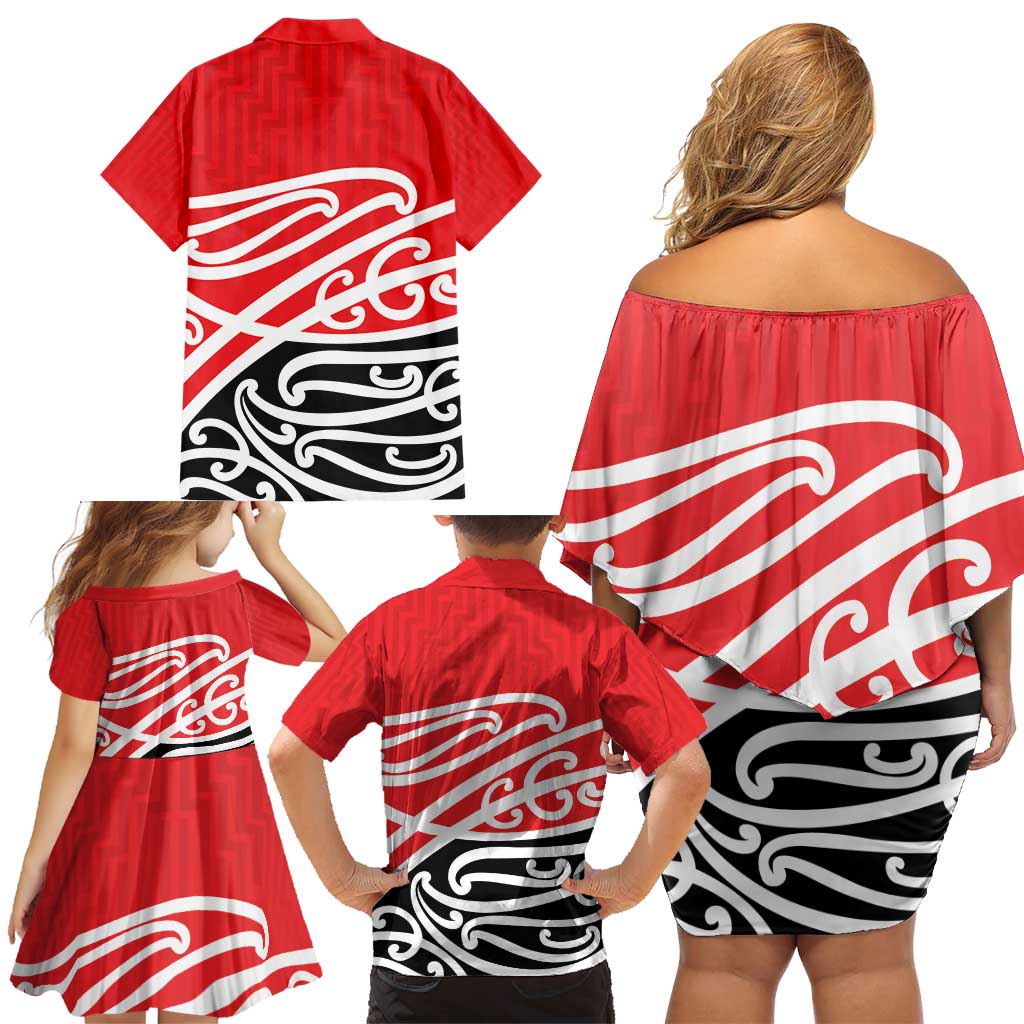 All Red New Zealand Kowhai Ngutukak Family Matching Off Shoulder Short Dress and Hawaiian Shirt - Polynesian Pride