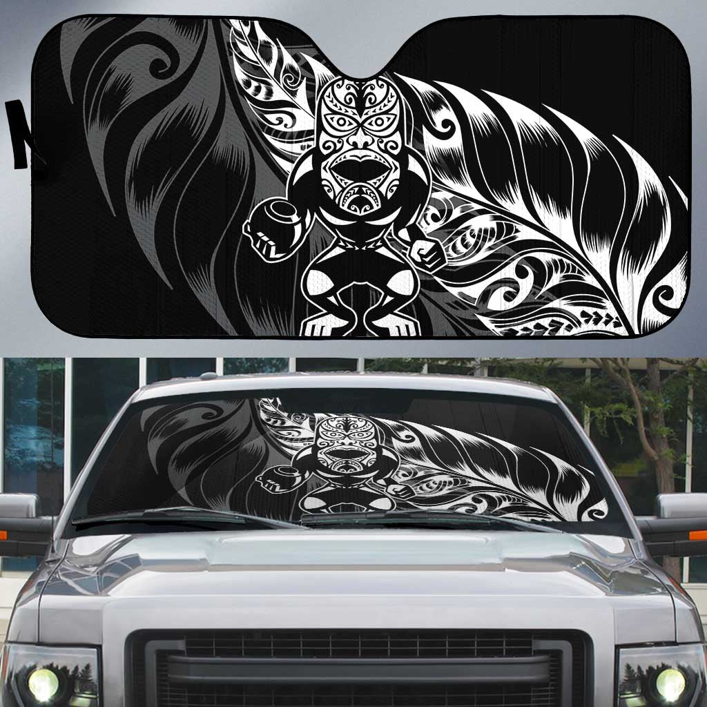 New Zealand Lawn Bowls Auto Sun Shade Black Maori Warrior Tribal Silver Fern - Polynesian Pride