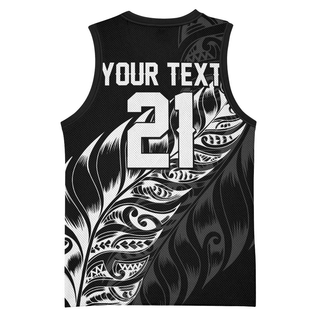 New Zealand Lawn Bowls Custom Basketball Jersey Black Maori Warrior Tribal Silver Fern - Polynesian Pride