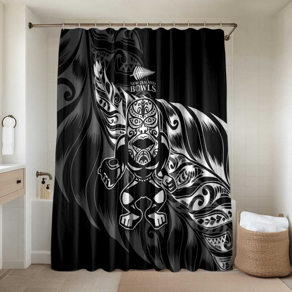 New Zealand Lawn Bowls Bathroom Set Black Maori Warrior Tribal Silver Fern - Polynesian Pride