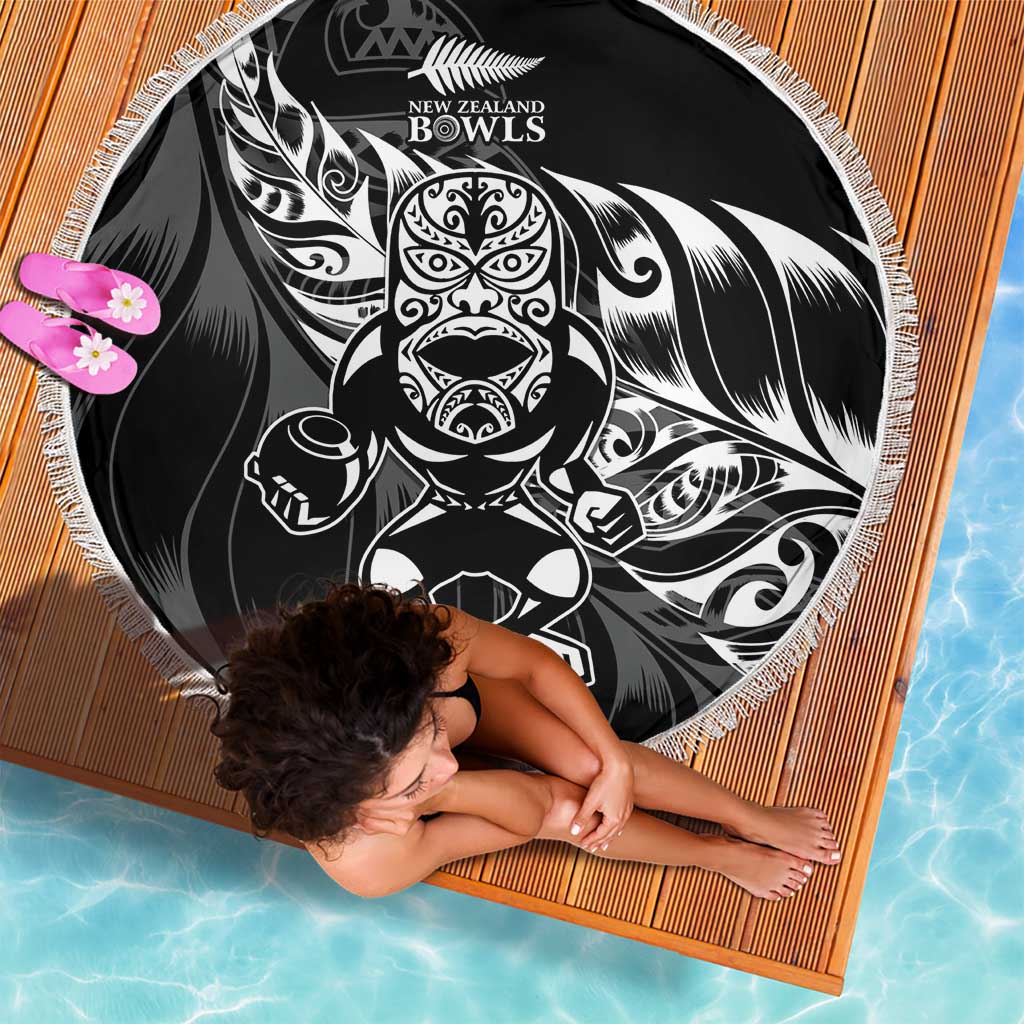 New Zealand Lawn Bowls Beach Blanket Black Maori Warrior Tribal Silver Fern - Polynesian Pride