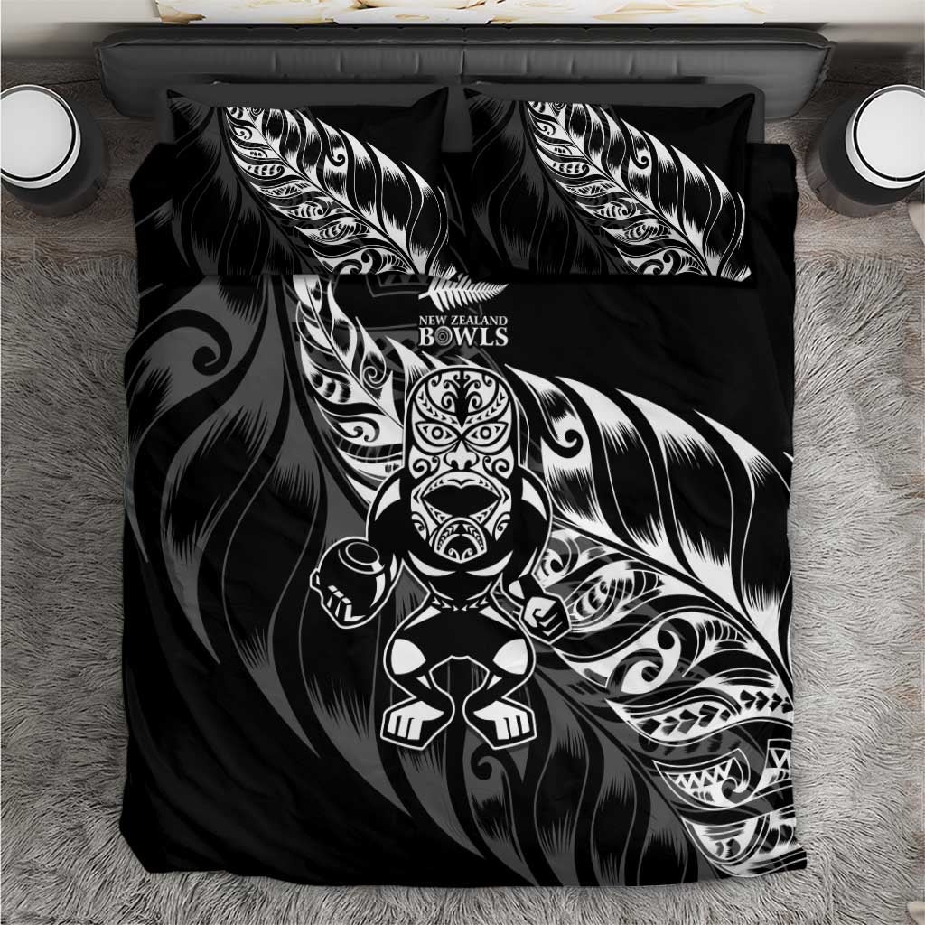 New Zealand Lawn Bowls Bedding Set Black Maori Warrior Tribal Silver Fern - Polynesian Pride