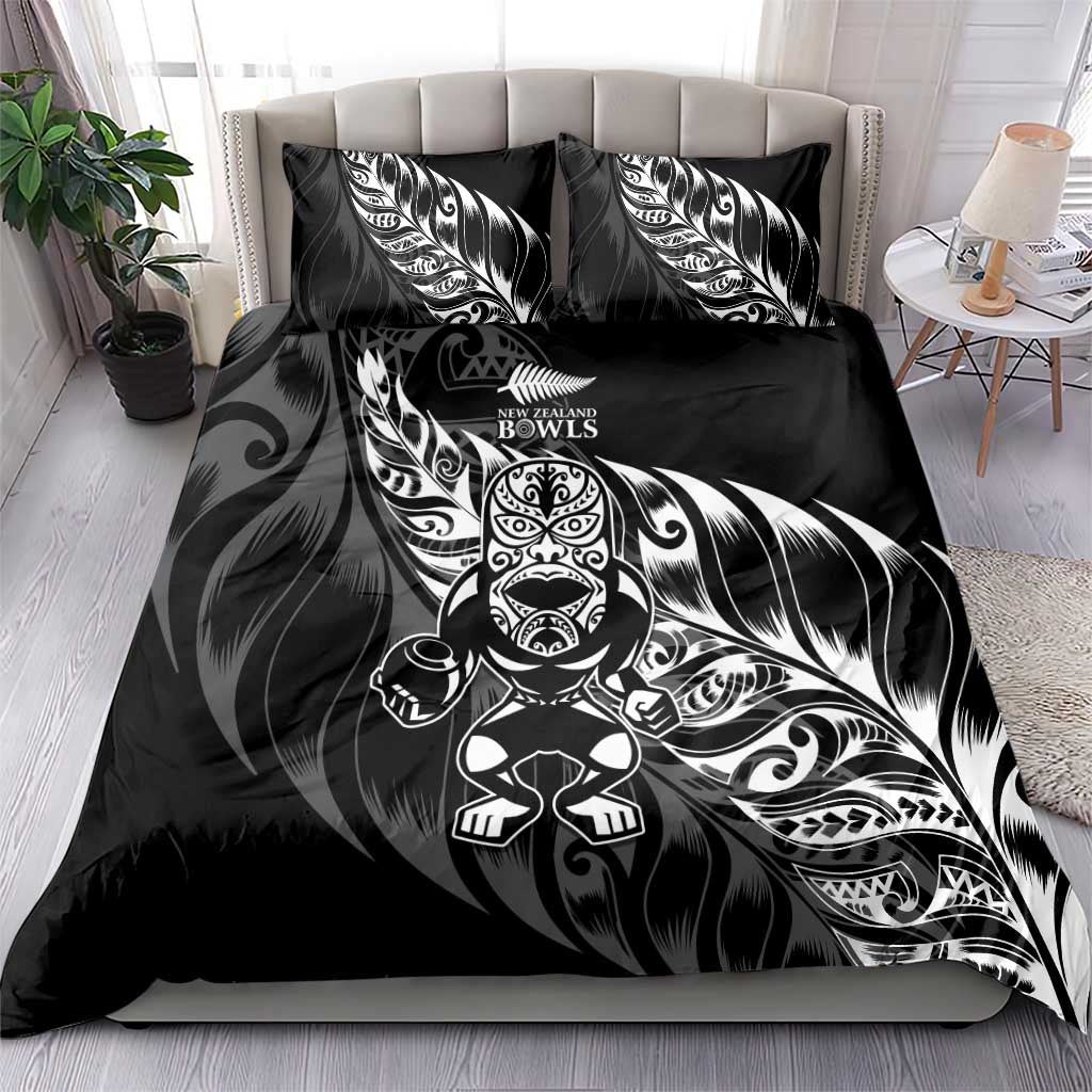 New Zealand Lawn Bowls Bedding Set Black Maori Warrior Tribal Silver Fern - Polynesian Pride