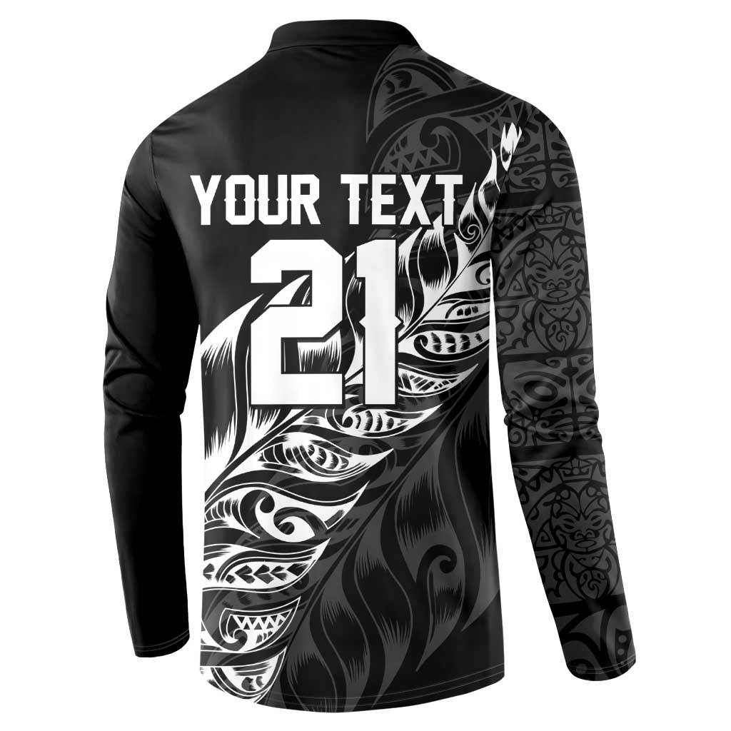 New Zealand Lawn Bowls Custom Button Sweatshirt Black Maori Warrior Tribal Silver Fern - Polynesian Pride