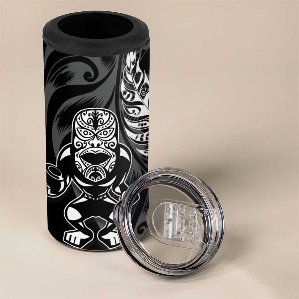 New Zealand Lawn Bowls Custom 4 in 1 Can Cooler Tumbler Black Maori Warrior Tribal Silver Fern - Polynesian Pride