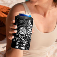 New Zealand Lawn Bowls Custom 4 in 1 Can Cooler Tumbler Black Maori Warrior Tribal Silver Fern - Polynesian Pride