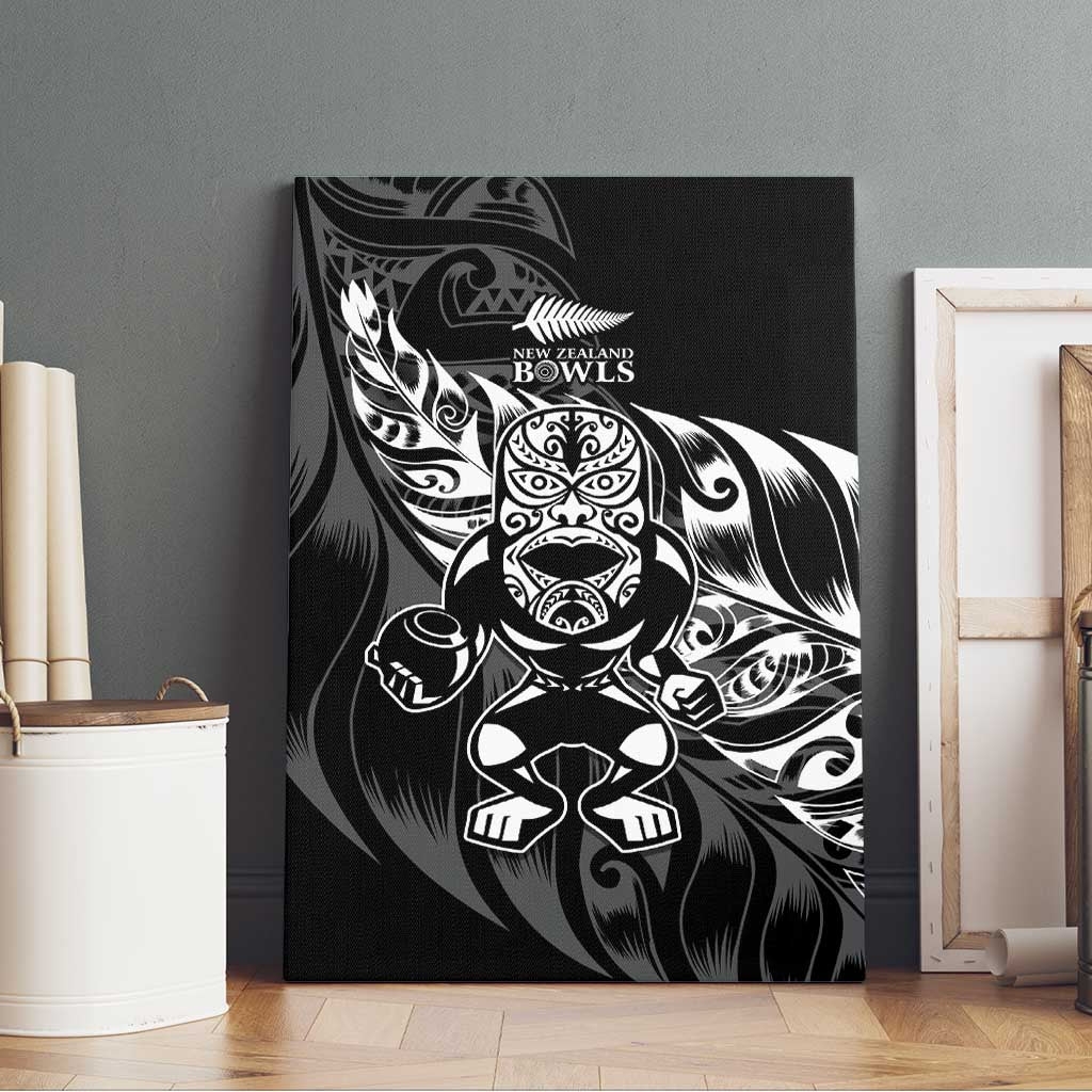 New Zealand Lawn Bowls Canvas Wall Art Black Maori Warrior Tribal Silver Fern - Polynesian Pride