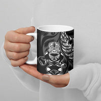 New Zealand Lawn Bowls Custom Ceramic Mug Black Maori Warrior Tribal Silver Fern - Polynesian Pride