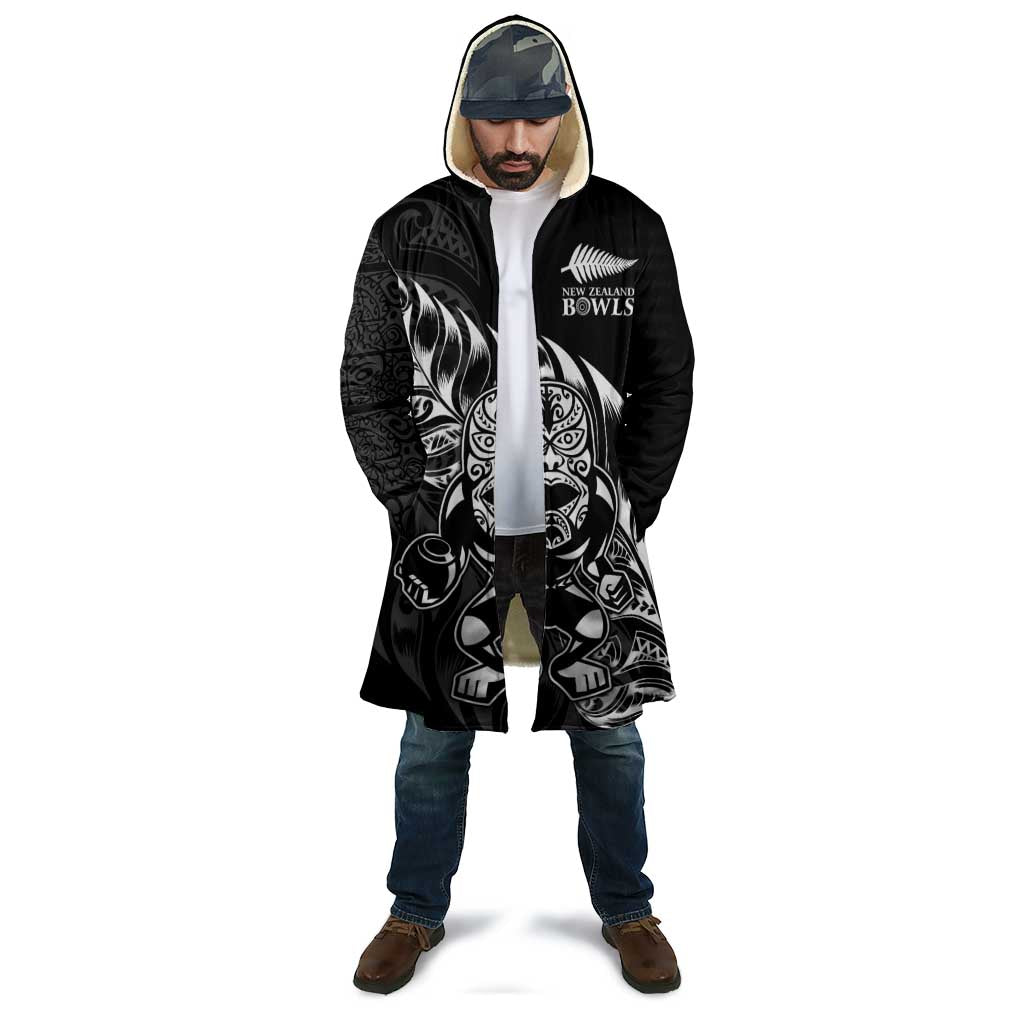 New Zealand Lawn Bowls Custom Cloak Black Maori Warrior Tribal Silver Fern - Polynesian Pride