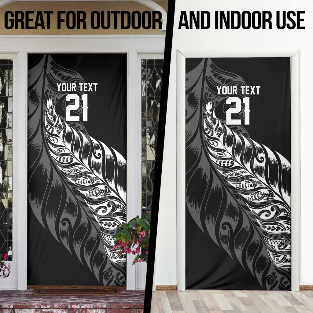 New Zealand Lawn Bowls Custom Door Cover Black Maori Warrior Tribal Silver Fern - Polynesian Pride