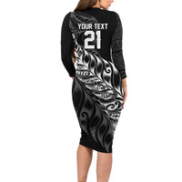 New Zealand Lawn Bowls Custom Family Matching Long Sleeve Bodycon Dress and Hawaiian Shirt Black Maori Warrior Tribal Silver Fern - Polynesian Pride