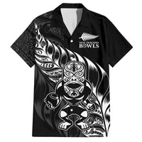 New Zealand Lawn Bowls Custom Family Matching Off Shoulder Short Dress and Hawaiian Shirt Black Maori Warrior Tribal Silver Fern - Polynesian Pride