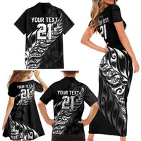 New Zealand Lawn Bowls Custom Family Matching Short Sleeve Bodycon Dress and Hawaiian Shirt Black Maori Warrior Tribal Silver Fern - Polynesian Pride