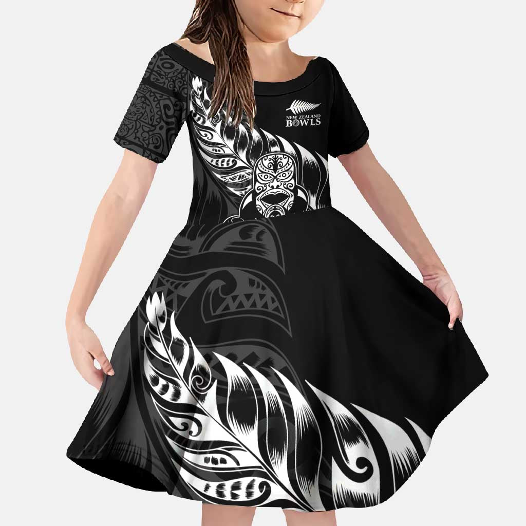 New Zealand Lawn Bowls Custom Family Matching Summer Maxi Dress and Hawaiian Shirt Black Maori Warrior Tribal Silver Fern - Polynesian Pride