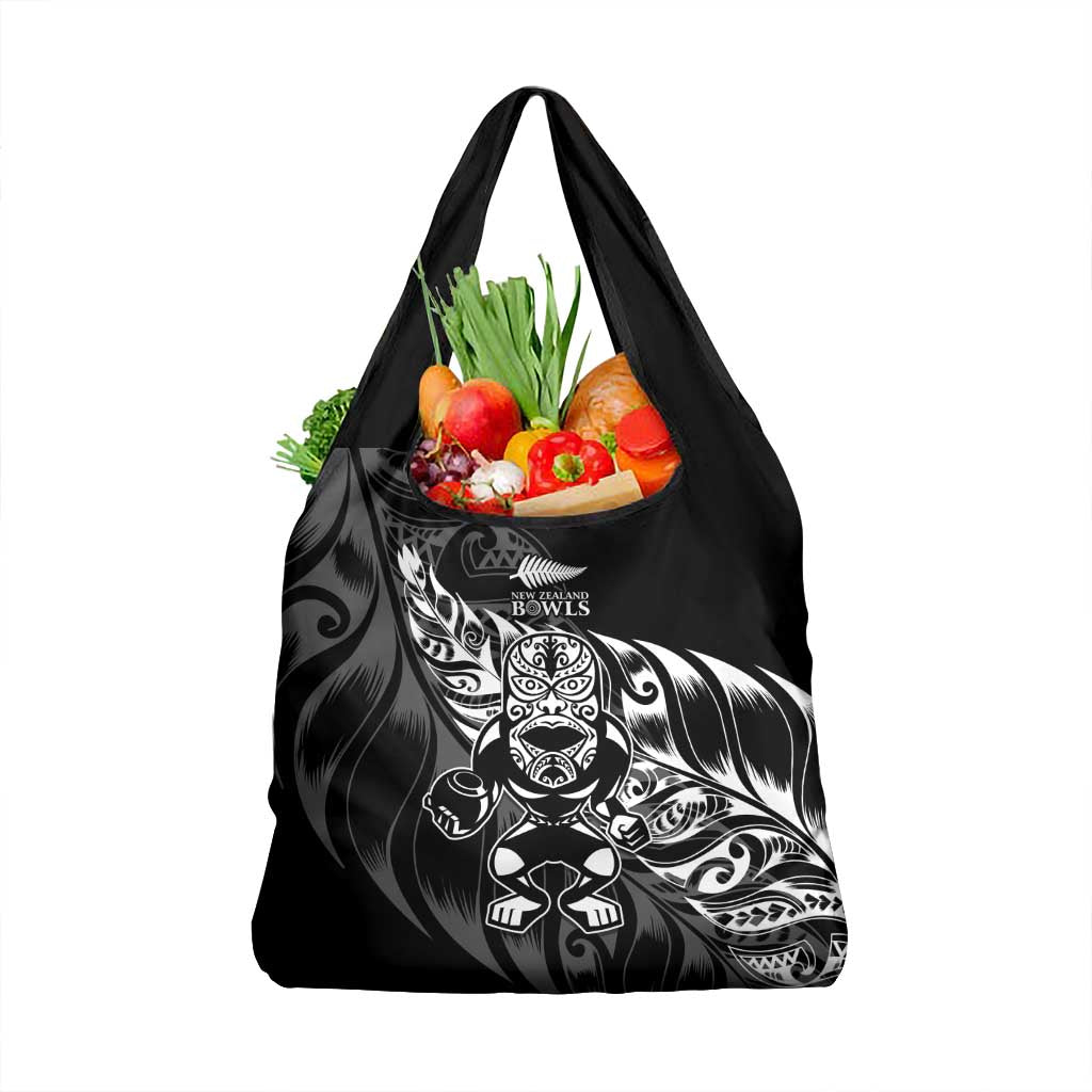 New Zealand Lawn Bowls Grocery Bag Black Maori Warrior Tribal Silver Fern - Polynesian Pride