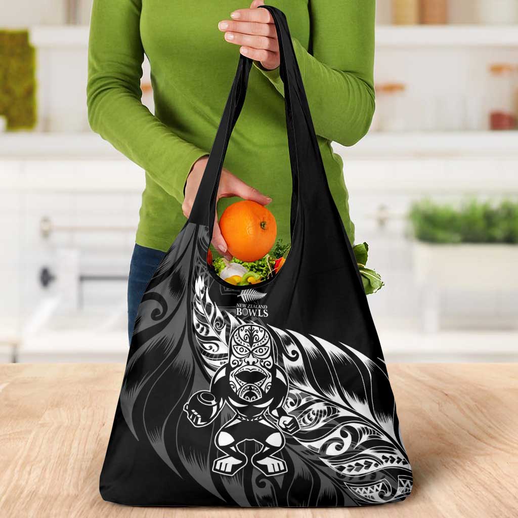 New Zealand Lawn Bowls Grocery Bag Black Maori Warrior Tribal Silver Fern - Polynesian Pride