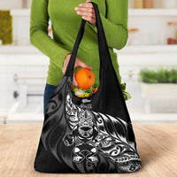 New Zealand Lawn Bowls Grocery Bag Black Maori Warrior Tribal Silver Fern - Polynesian Pride