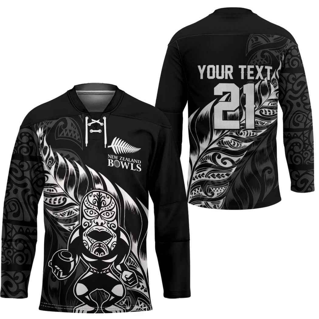 New Zealand Lawn Bowls Custom Hockey Jersey Black Maori Warrior Tribal Silver Fern - Polynesian Pride