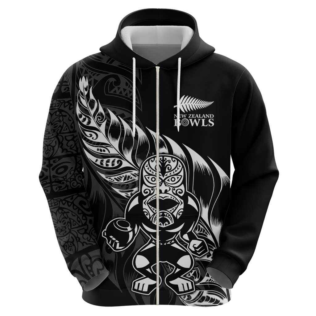 New Zealand Lawn Bowls Custom Hoodie Black Maori Warrior Tribal Silver Fern - Polynesian Pride