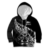 New Zealand Lawn Bowls Custom Kid Hoodie Black Maori Warrior Tribal Silver Fern - Polynesian Pride