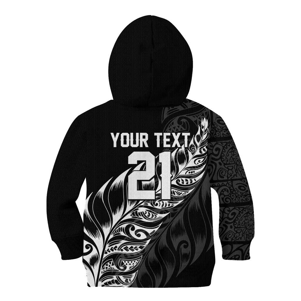 New Zealand Lawn Bowls Custom Kid Hoodie Black Maori Warrior Tribal Silver Fern - Polynesian Pride